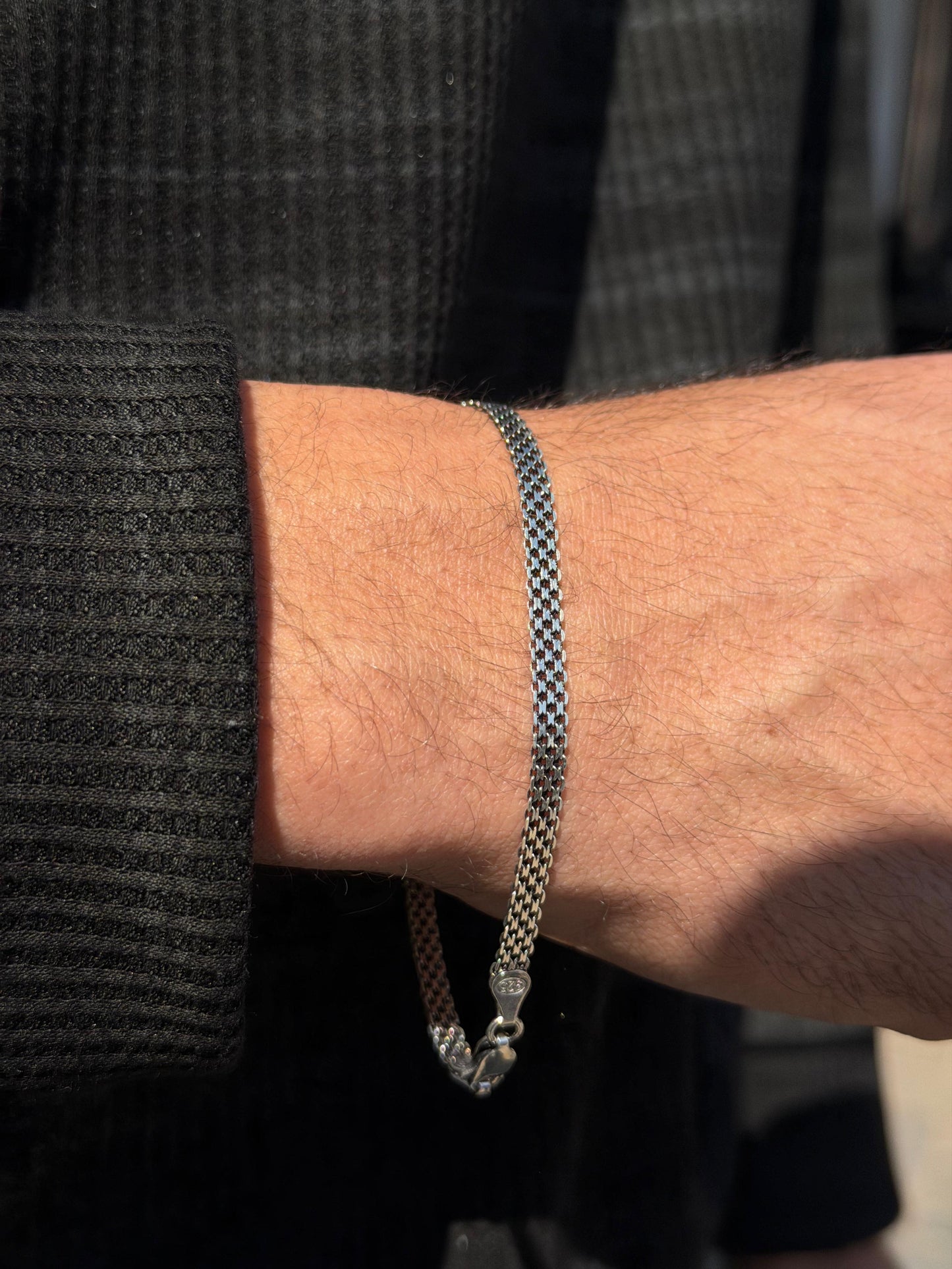 Midnight Mesh-S925 Sterling Silver Bracelet (21cm-4mm)