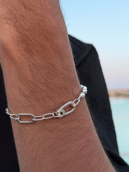 Link beaded Chain Bracelet in Sterling Silver925s -20cm