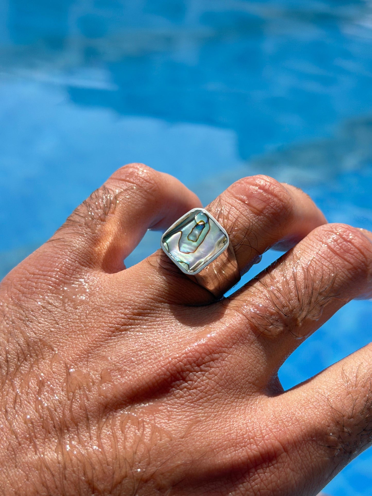 Abalone shell Signet Ring in Sterling Silver 925s