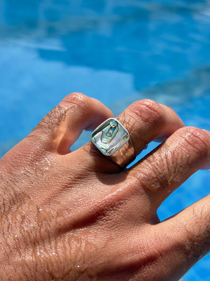 Abalone shell Signet Ring in Sterling Silver 925s