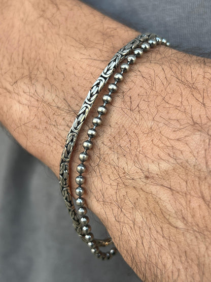 Double Bracelet (beads+Rounded King)for Men's Sterling Silver 925s