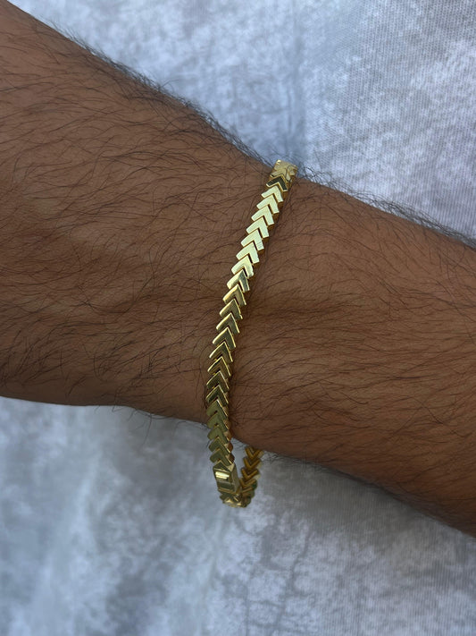 Gold Plated V Cut Bracelet Sterling Silver 925s-20cm