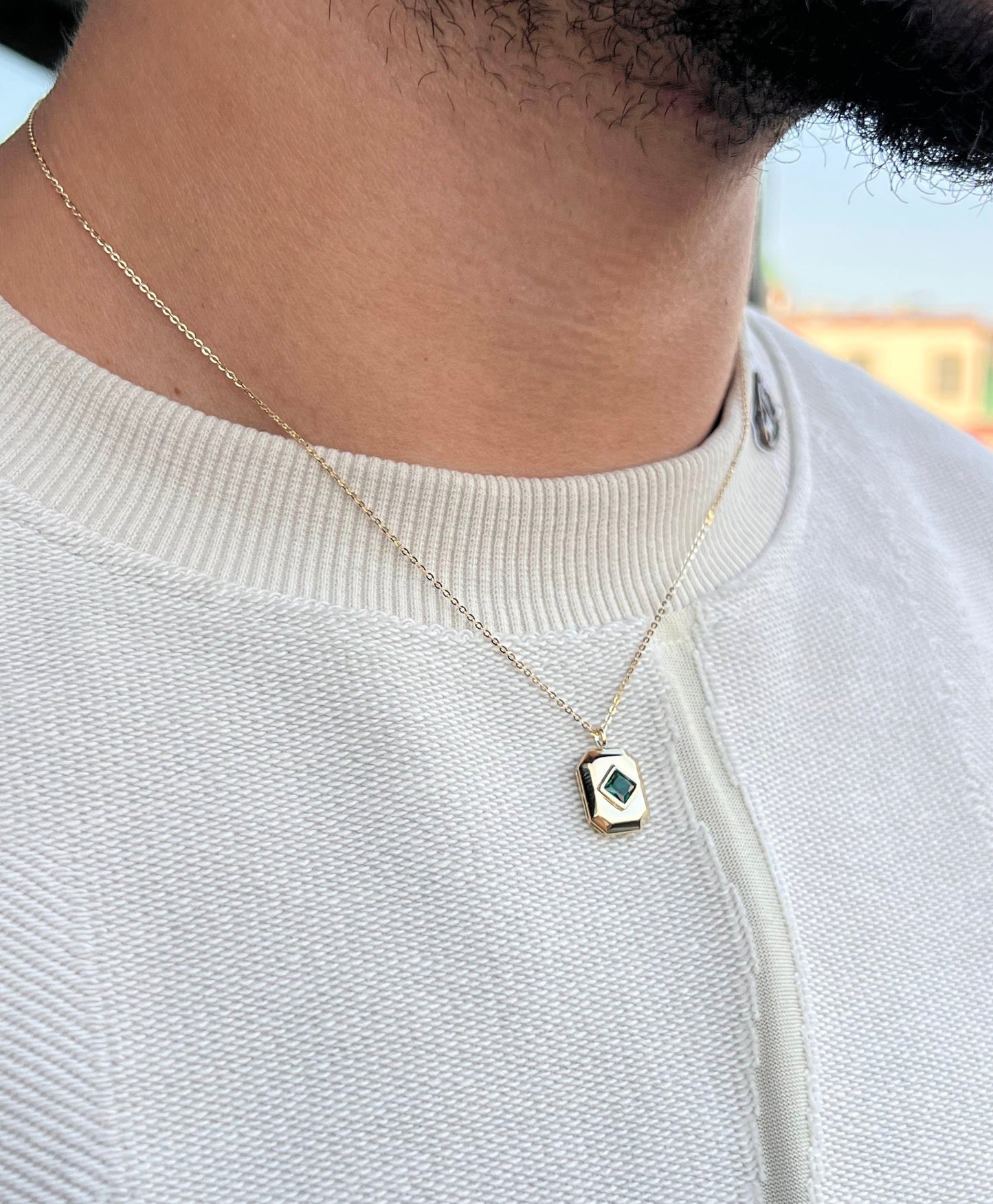 Fine Gold Plated Green NOAH Necklace for Men's Sterling Silver 925s