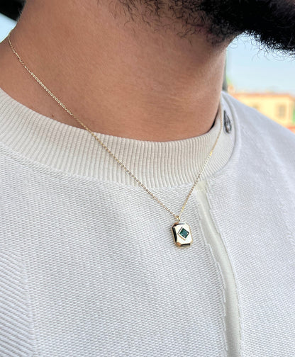 Fine Gold Plated Green NOAH Necklace for Men's Sterling Silver 925s