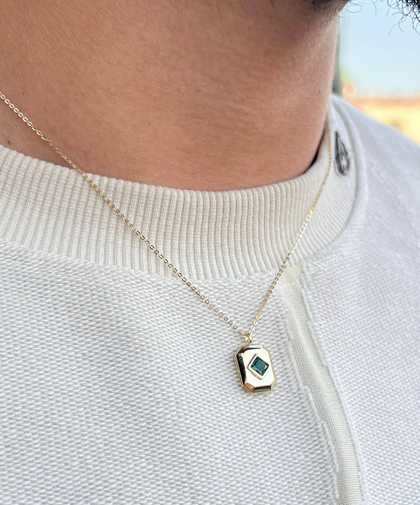 Fine Gold Plated Green NOAH Necklace for Men's Sterling Silver 925s