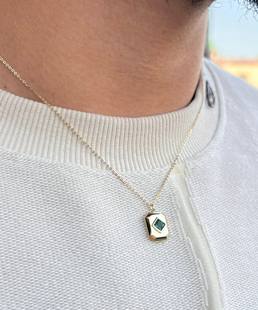 Fine Gold Plated Green NOAH Necklace for Men's Sterling Silver 925s