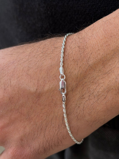 Rope Bracelet for Men's Sterling Silver 925s-21cm