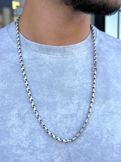 Sleek Linked Necklace For Men Sterling Silver 925s-62cm-6mm