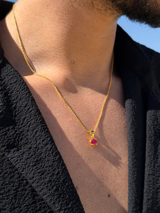 One Stone Necklace Sterling Silver 925s-Fine Gold Plated