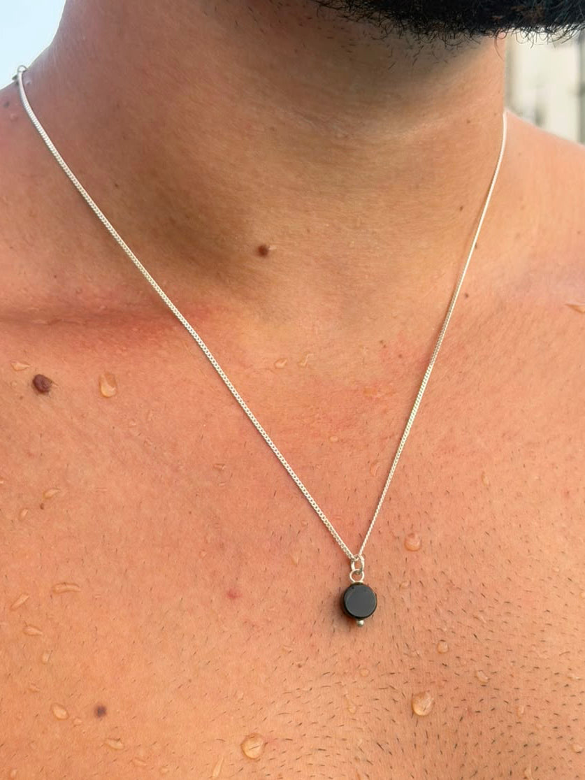 Round Onyx Necklace Sterling Silver 925s