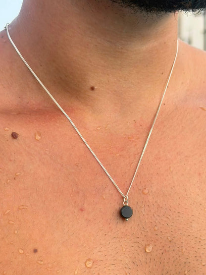 Round Onyx Necklace Sterling Silver 925s