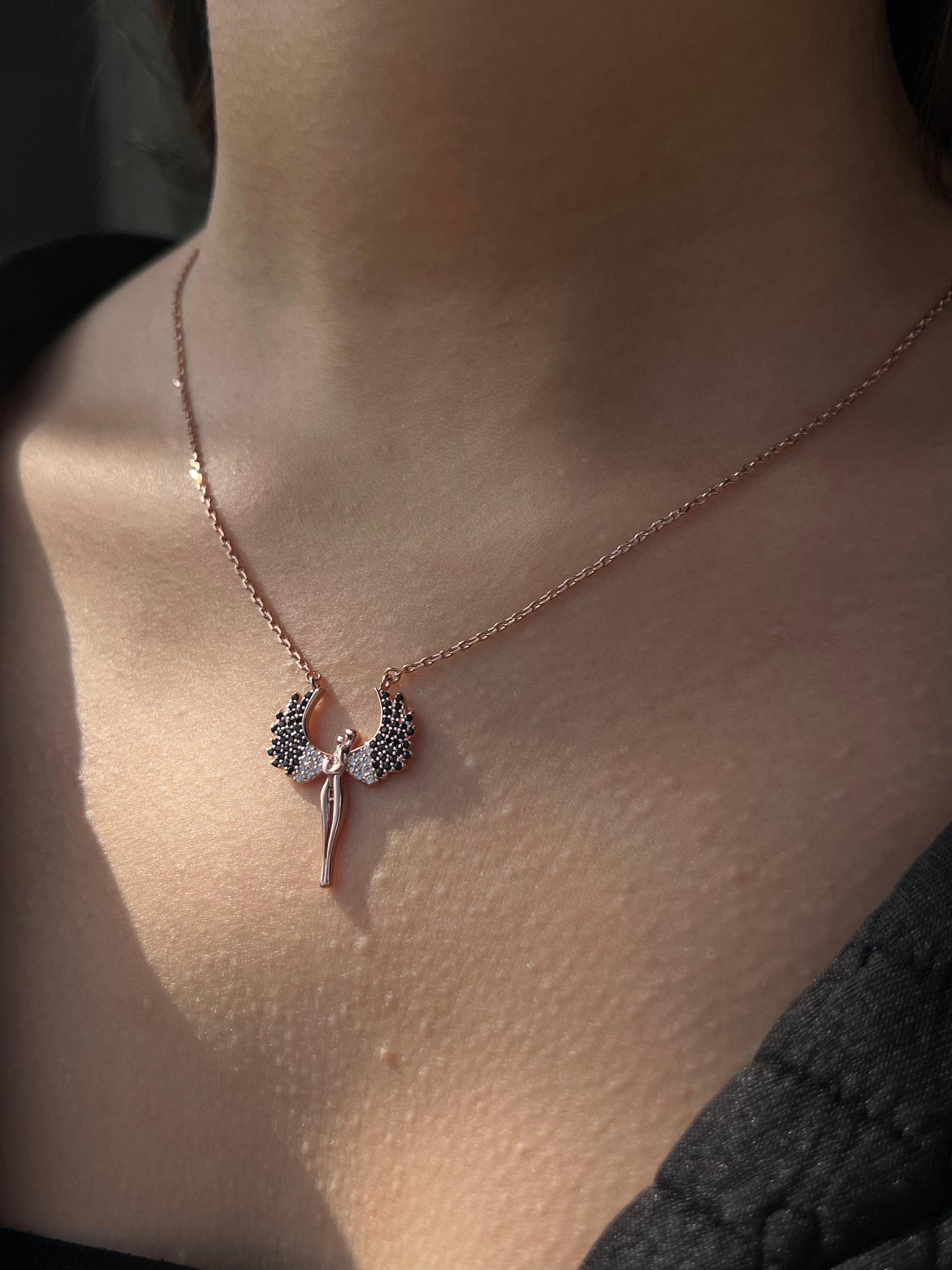 Rose Gold Plated- Royal Guardian Angel Necklace- Italian sterling Silver-925s