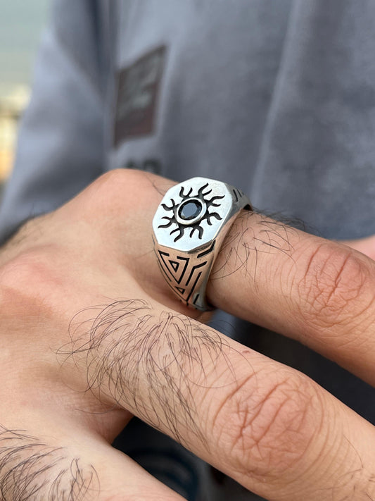 Sun Signet Ring -for Men's Sterling Silver 925s