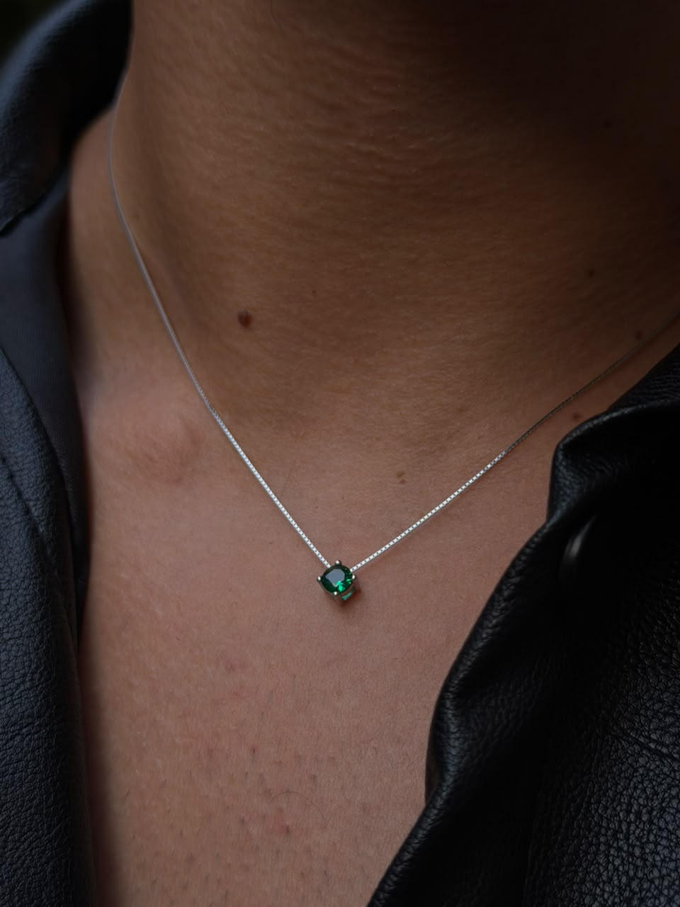Round green Zirconia Necklaces for Men's Sterling Silver 925