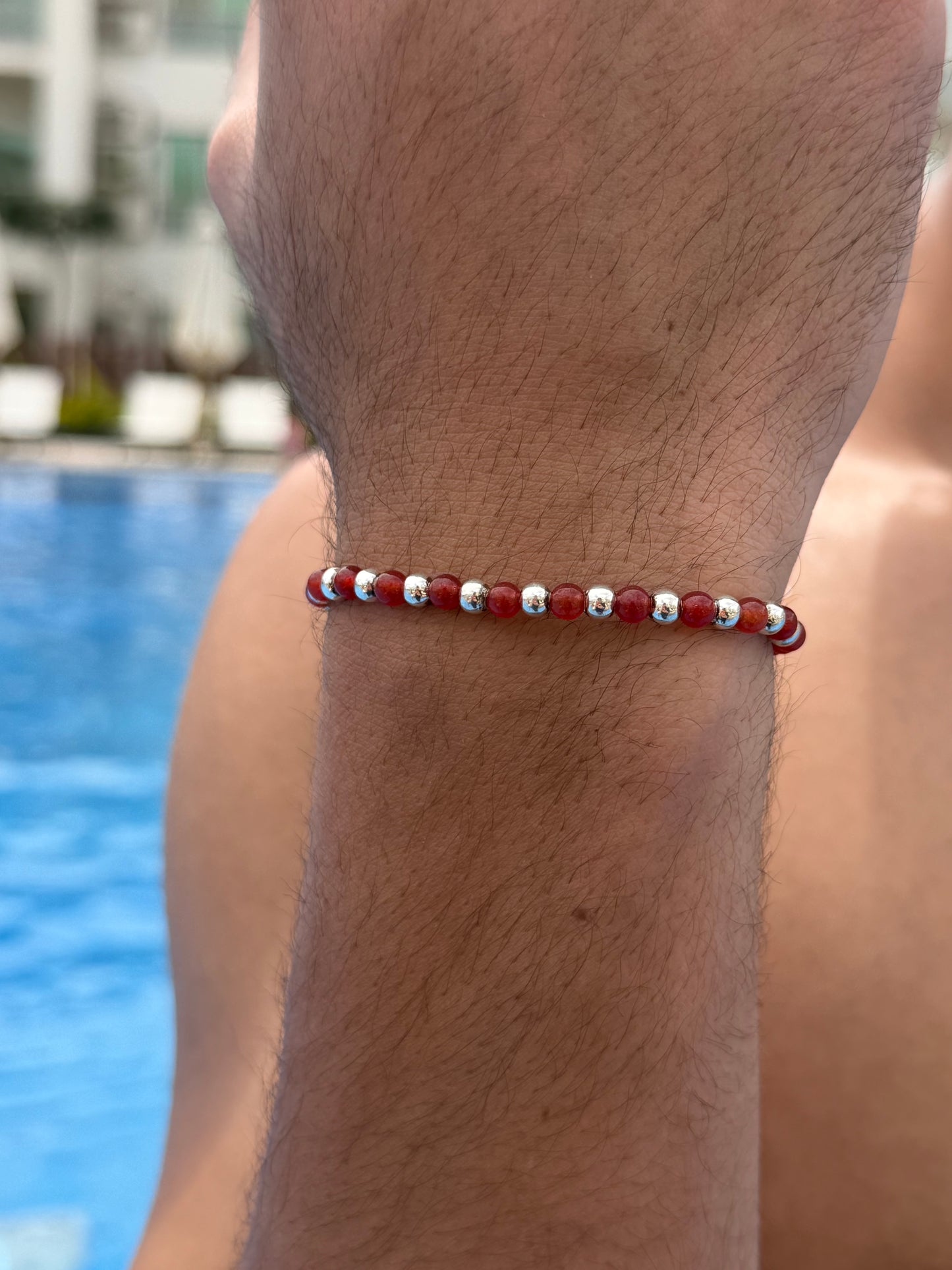 Agate Stone + Silver Beads Adjustable Macramé Bracelet