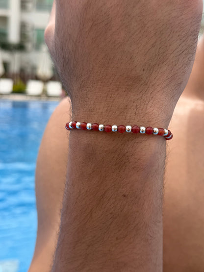 Agate Stone + Silver Beads Adjustable Macramé Bracelet