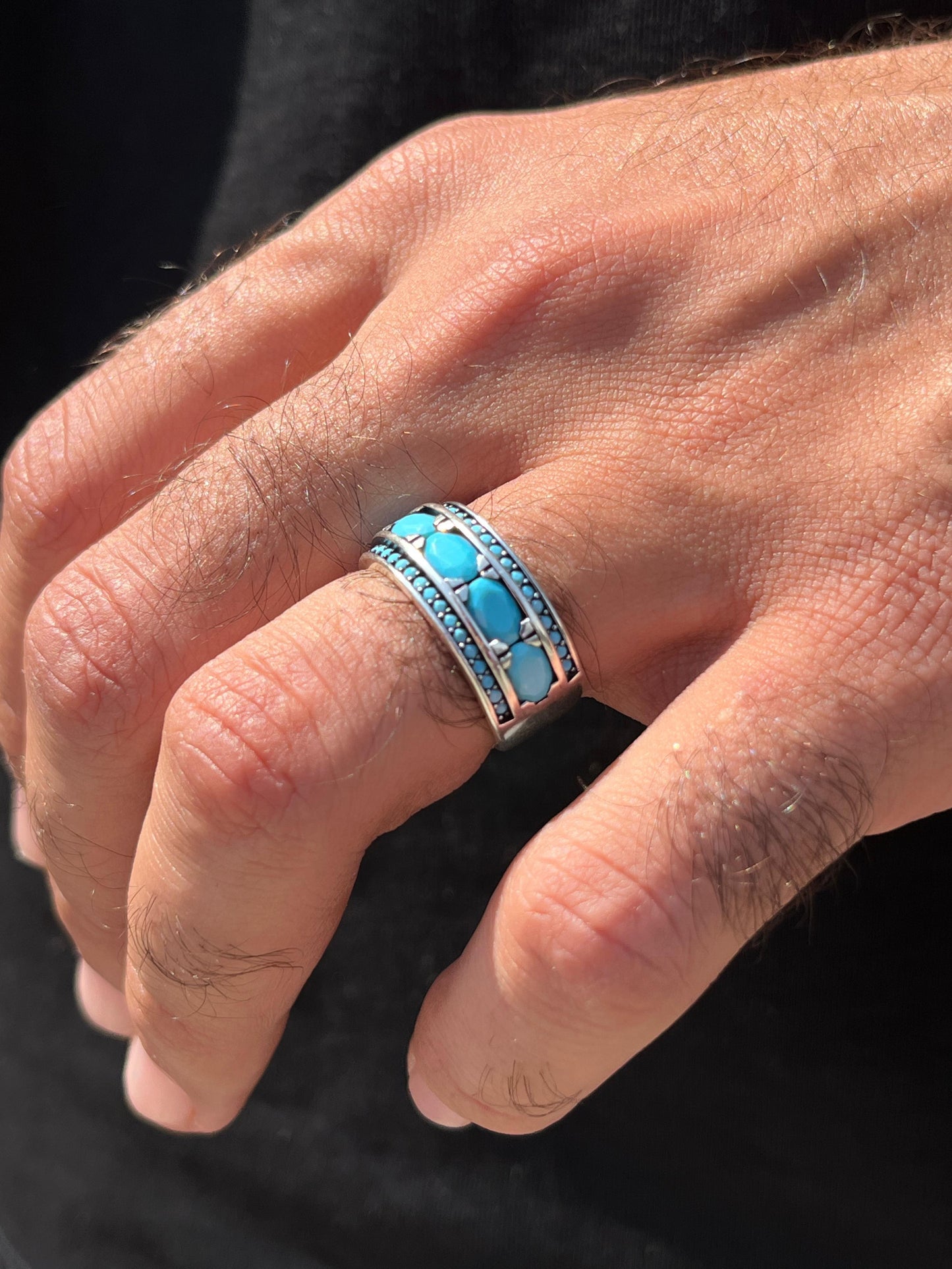 Half stone band -for Men's Sterling Silver 925s