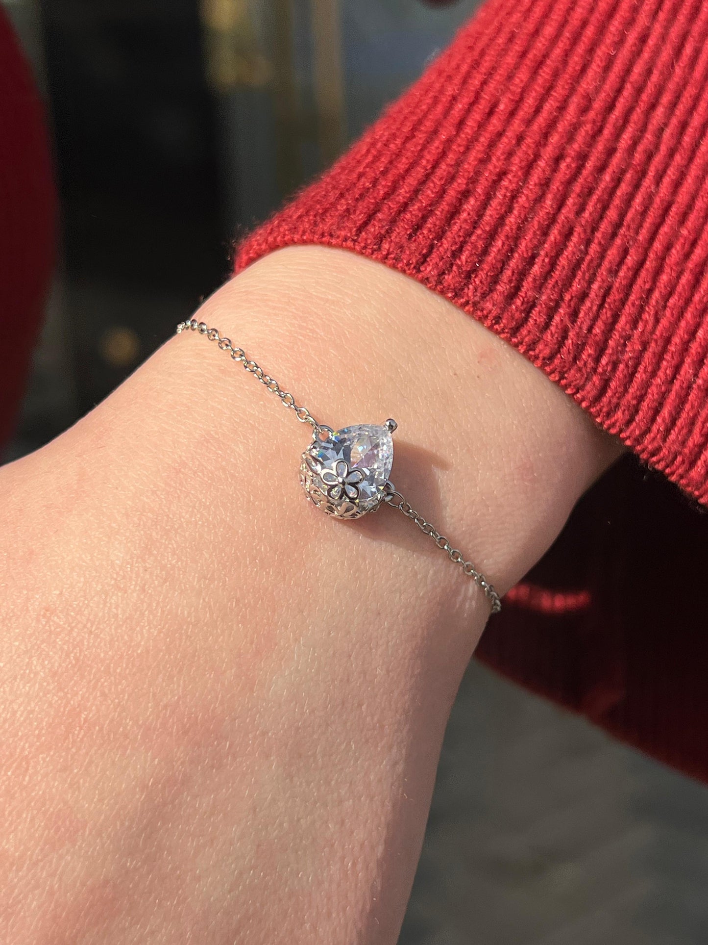 Zirconia Teardrop Bracelet -in Sterling Silver -925