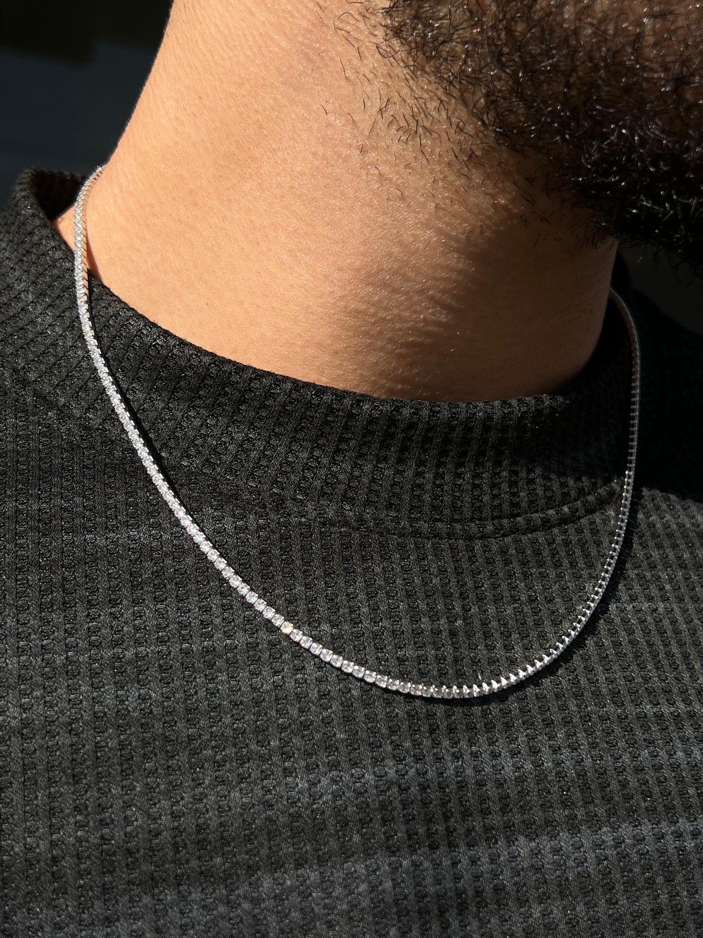 Clear Tennis Necklace in Italian sterling silver-s925-(50cm)