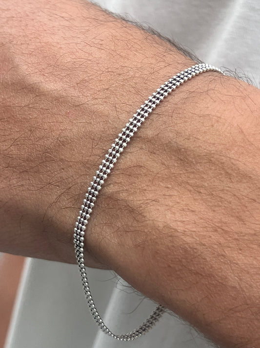Triple Bead chain Bracelet for Men's Sterling Silver 925s