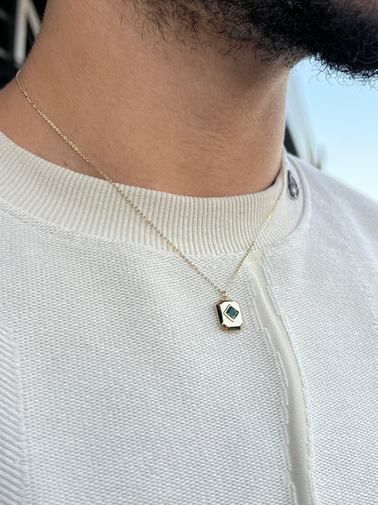 Fine Gold Plated Green NOAH Necklace for Men's Sterling Silver 925s