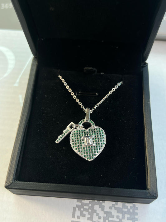 Sparkling Green chanel Necklace -sterling Silver-925s