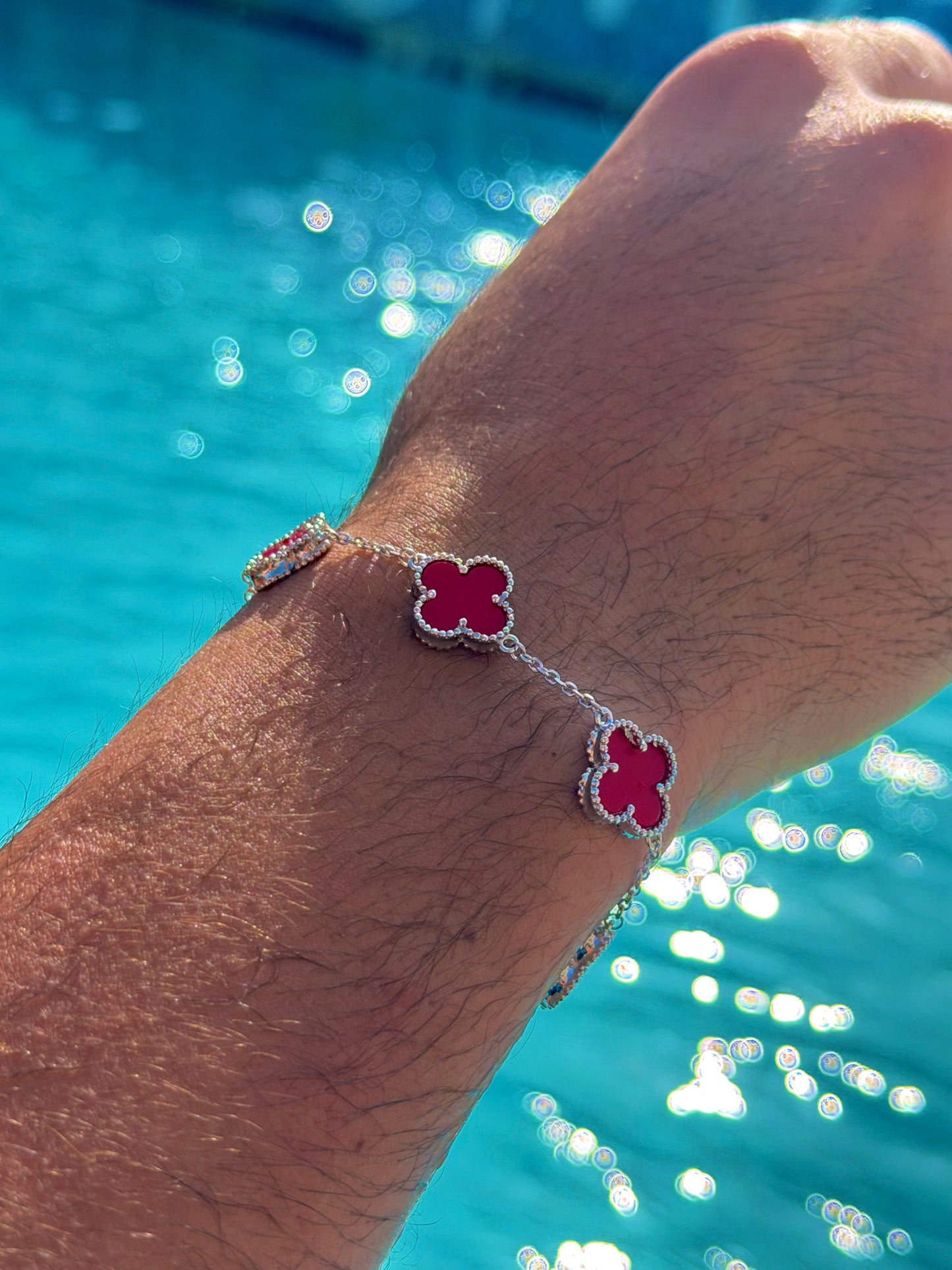 Men’s 5 Red V. Clover Bracelet in Italian Silver S925