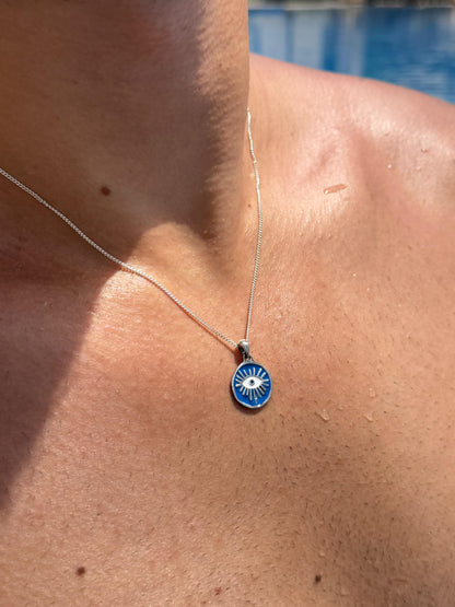 Blue Evil Eye Necklace in Sterling Silver 925s