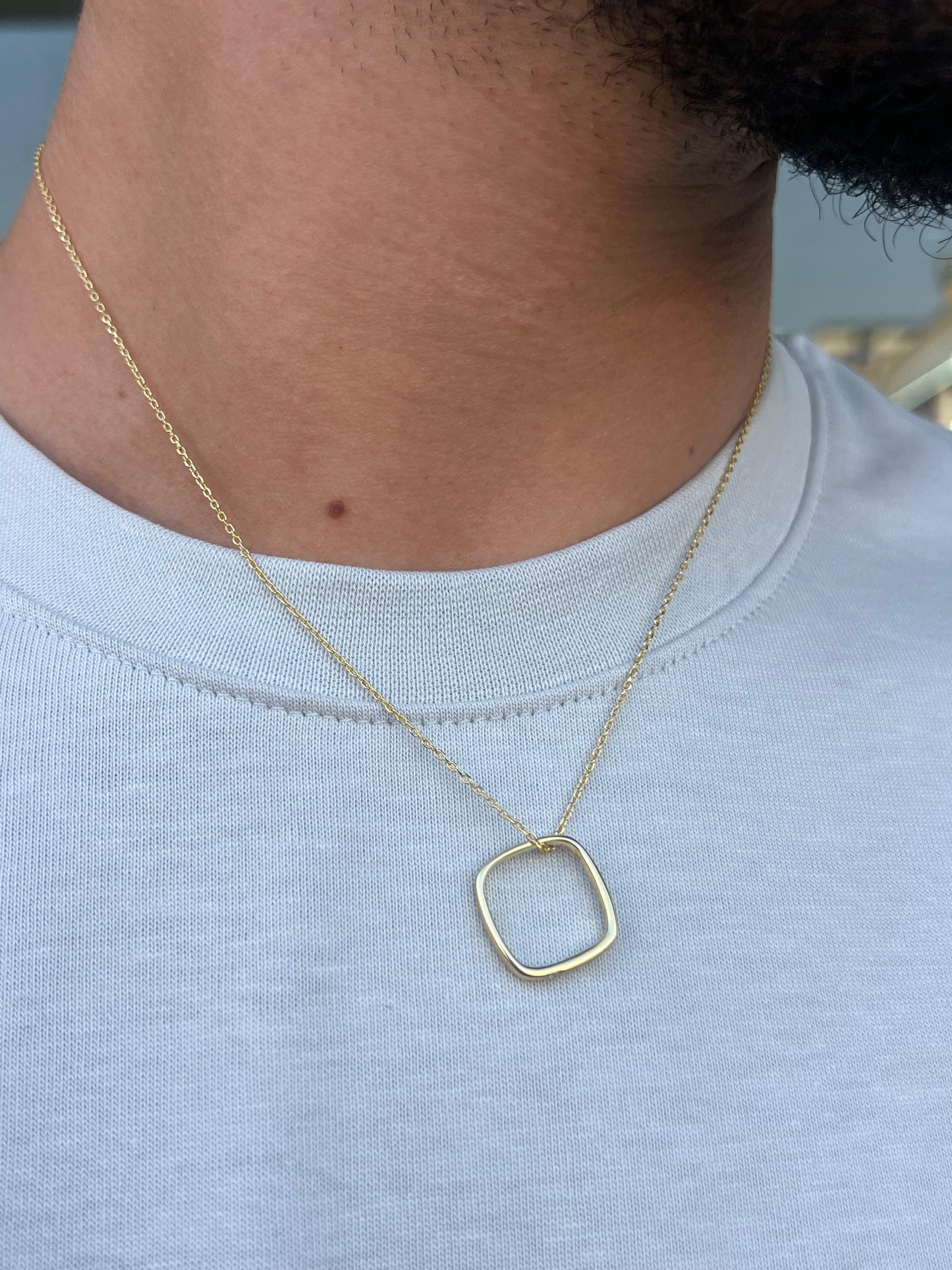 Gold Plated Hollow Square Necklace for Men's Sterling Silver 925s