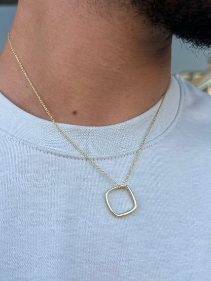 Gold Plated Hollow Square Necklace for Men's Sterling Silver 925s
