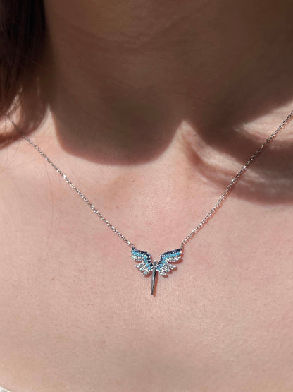 Blue Guardian Angel Necklace- Italian sterling Silver-925s