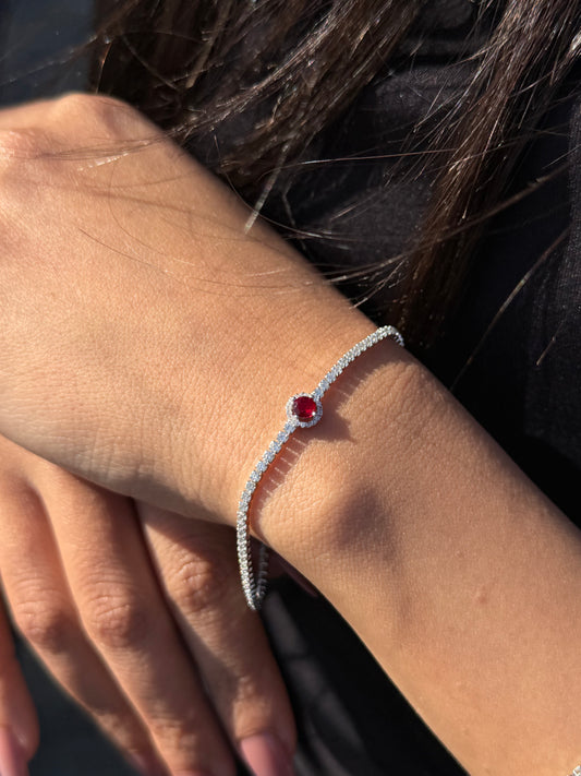 Red Zirconia Center-Tennis Bracelet -in Sterling Silver -925