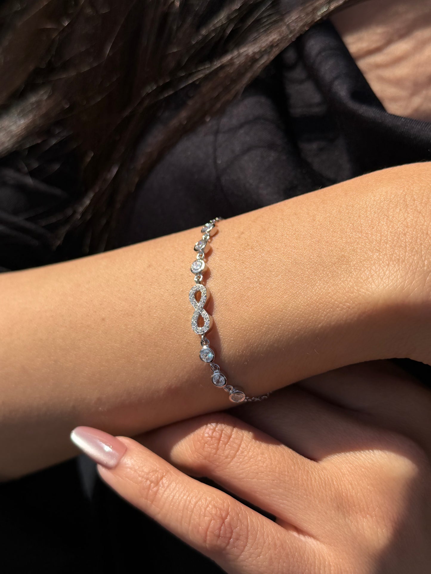 Zirconia infinity-Dots Bracelet -in Sterling Silver -925