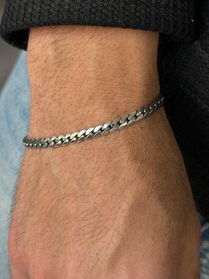 5mm Blocked Slim Grommet-S925 Sterling Silver Bracelet (20cm)