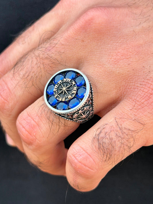 Navy Compass Ring for Men's Sterling Silver 925s