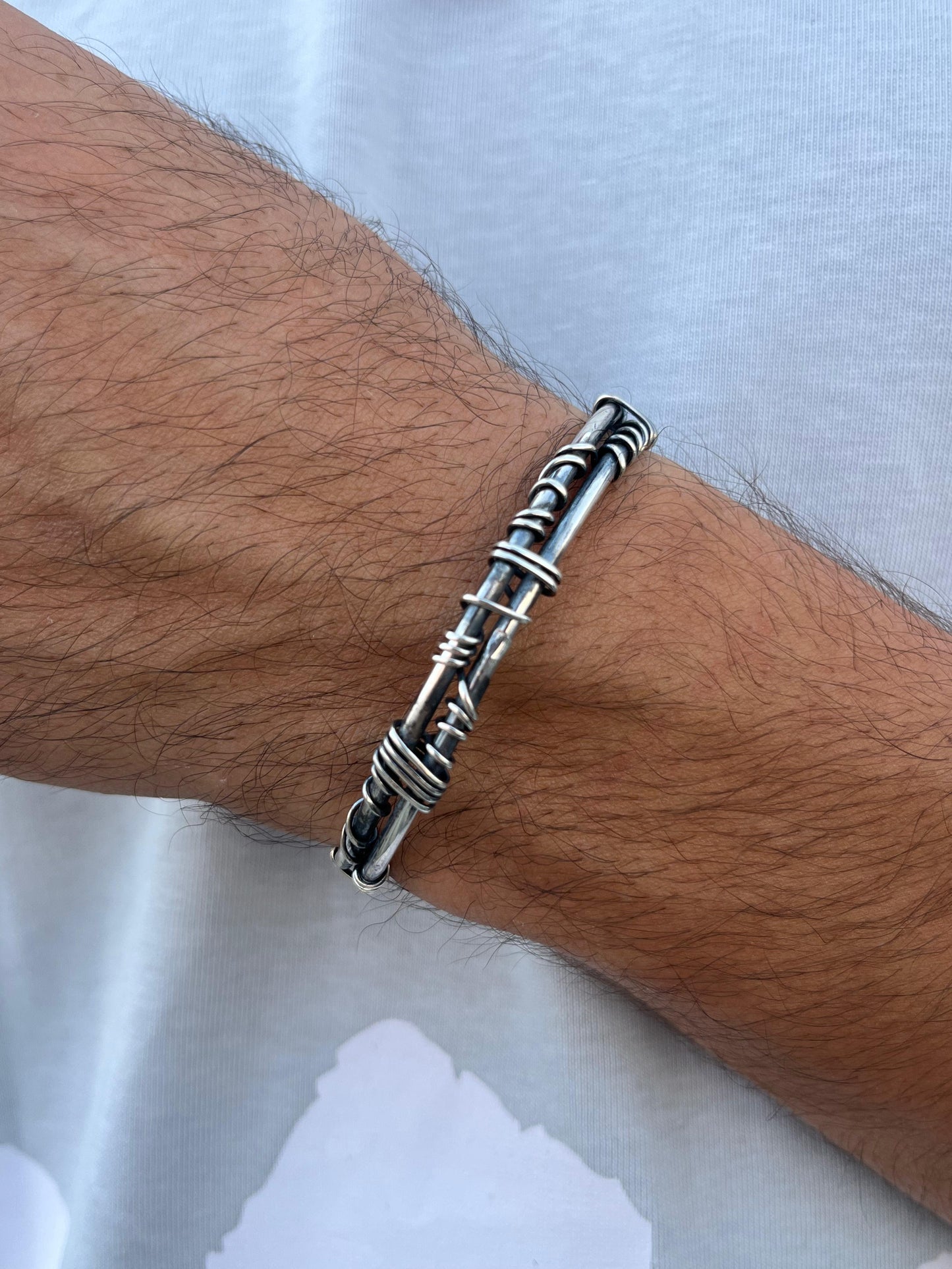 Handmade Savage Wire Bangle for Men's Sterling Silver 925s
