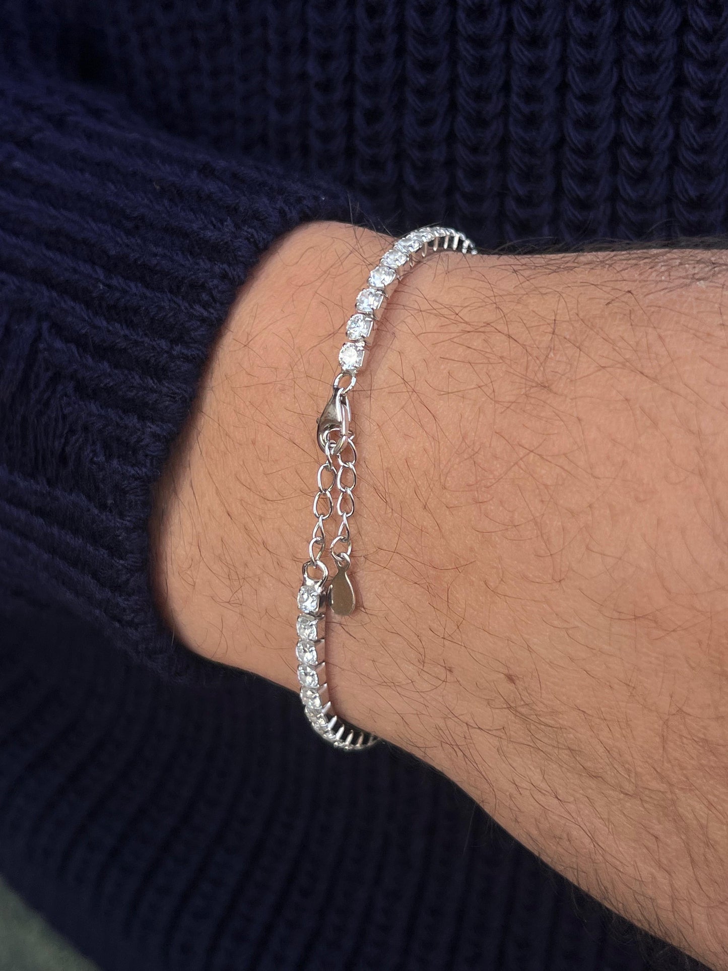 3mm Clear Thick Tennis for Men's Sterling Silver 925s