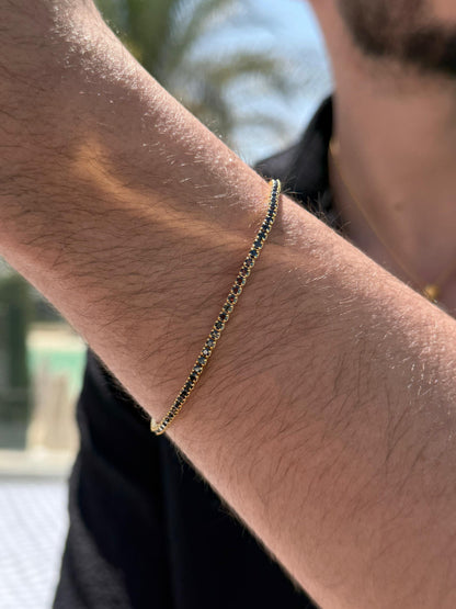 Black Tennis Bracelet Sterling Silver 925s- Gold Plated