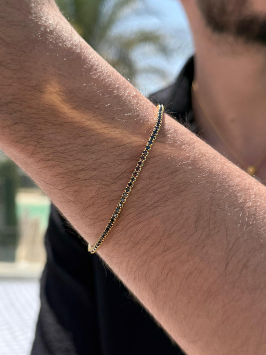 Black Tennis Bracelet Sterling Silver 925s- Gold Plated