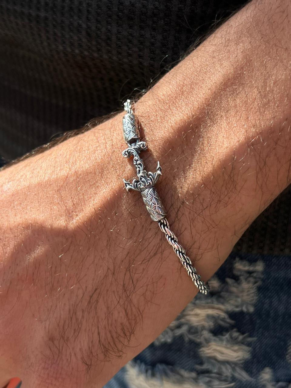 Oxidized Anchor Rope Bracelet for Men's Sterling Silver 925s