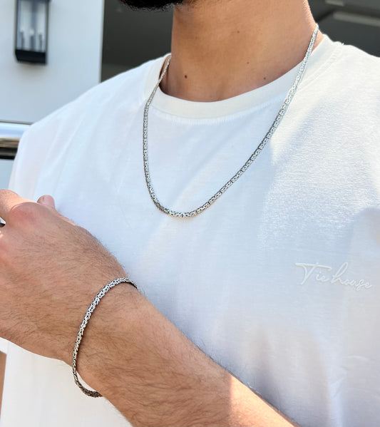 Flat King Set of Two (Necklace + Bracelet) for Men – Sterling Silver 925