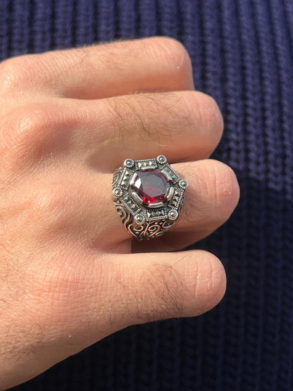 Bloody Stone Ring -for Men's Sterling Silver 925s