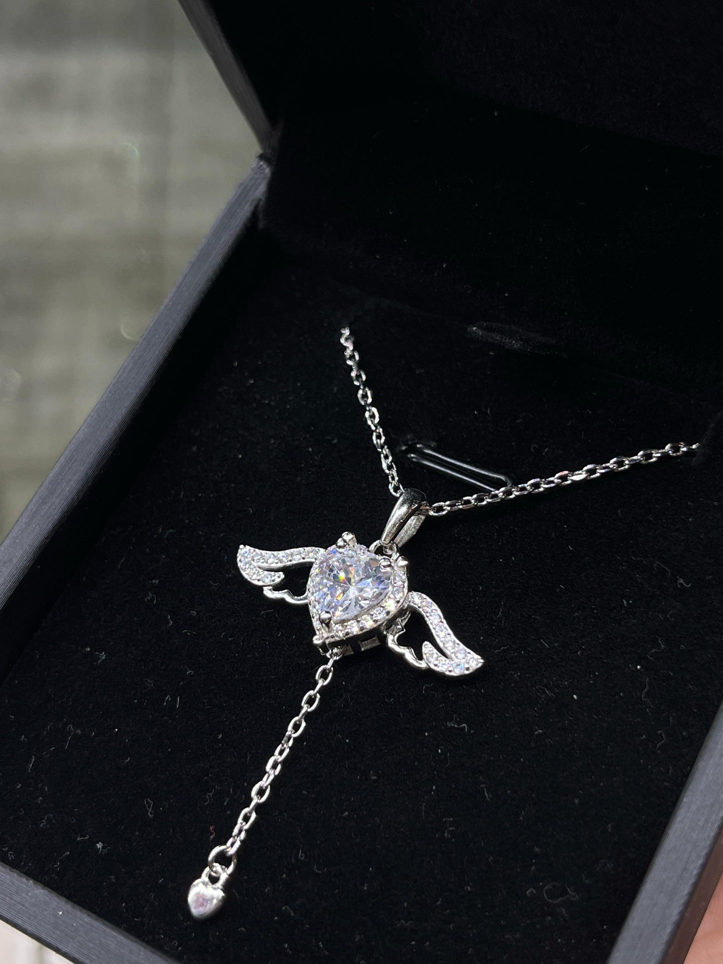 Large Winged heart Necklace -sterling Silver-925s