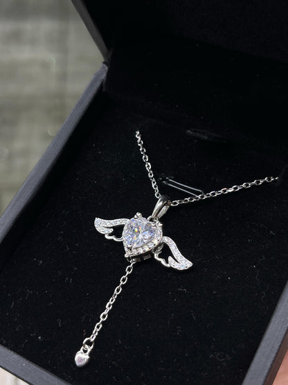 Large Winged heart Necklace -sterling Silver-925s