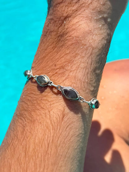 A labradorite stone Bracelet Sterling Silver 925s-19cm