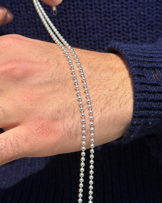 Beads Necklace for Men's Sterling Silver 925s(63cm-3mm)