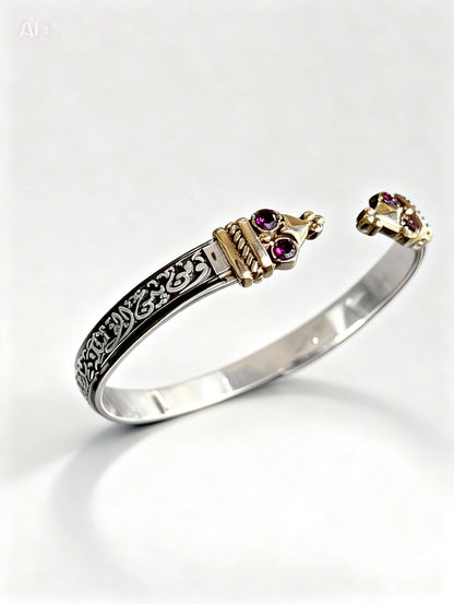 Handcrafted Arabic Cuff Bangle — Sterling Silver