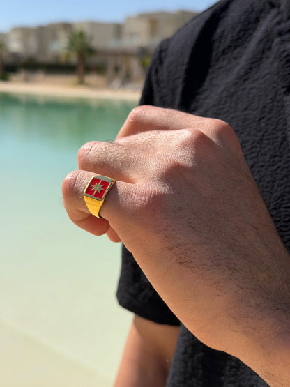 RED Northbound Ring in Sterling Silver 925s-Fine Gold Plated