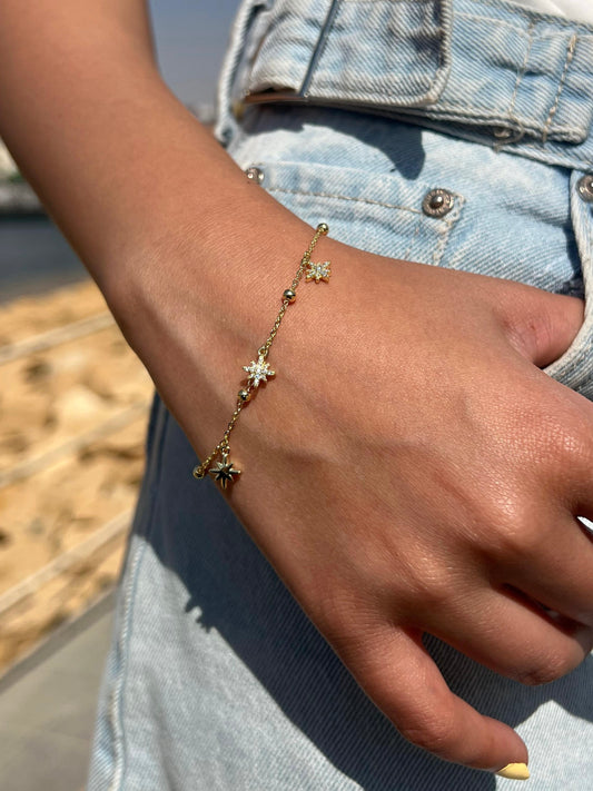 Dangling Stars Gold plated Bracelet -in Sterling Silver -925