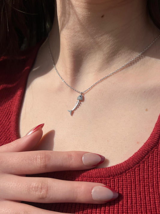 Fishbone Necklace-in Sterling Silver -925